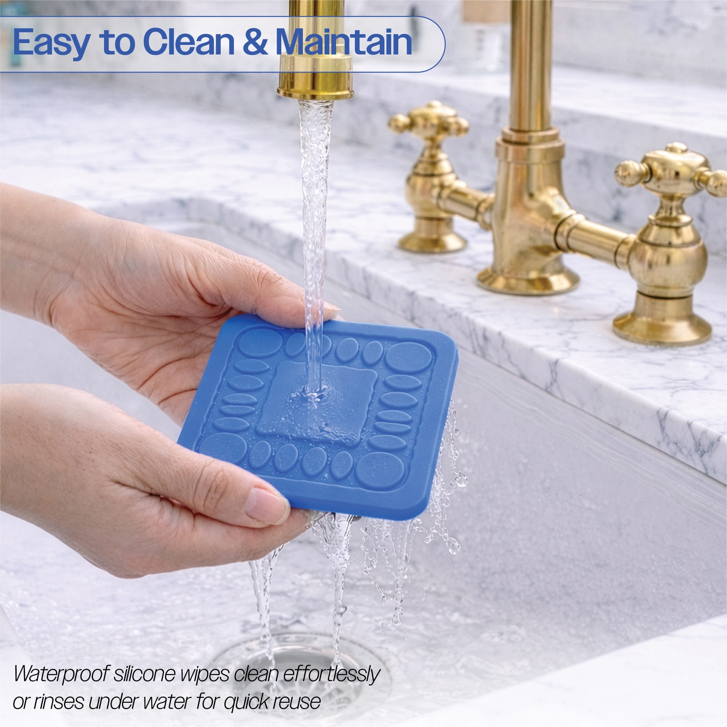 non slip square silicone coaster pack of 4 9cm blue easy clean