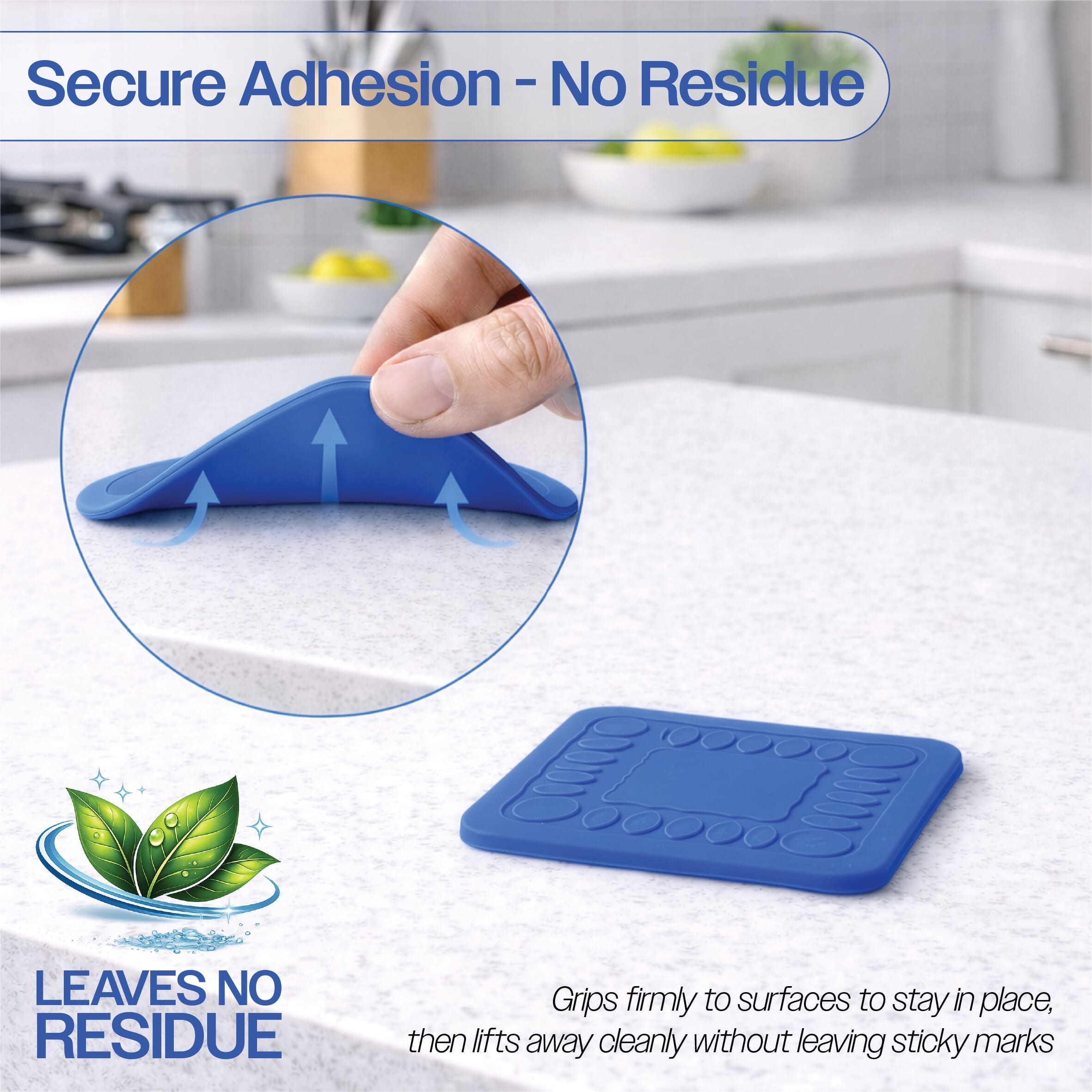 non slip square silicone coaster pack of 4 9cm blue secure grip