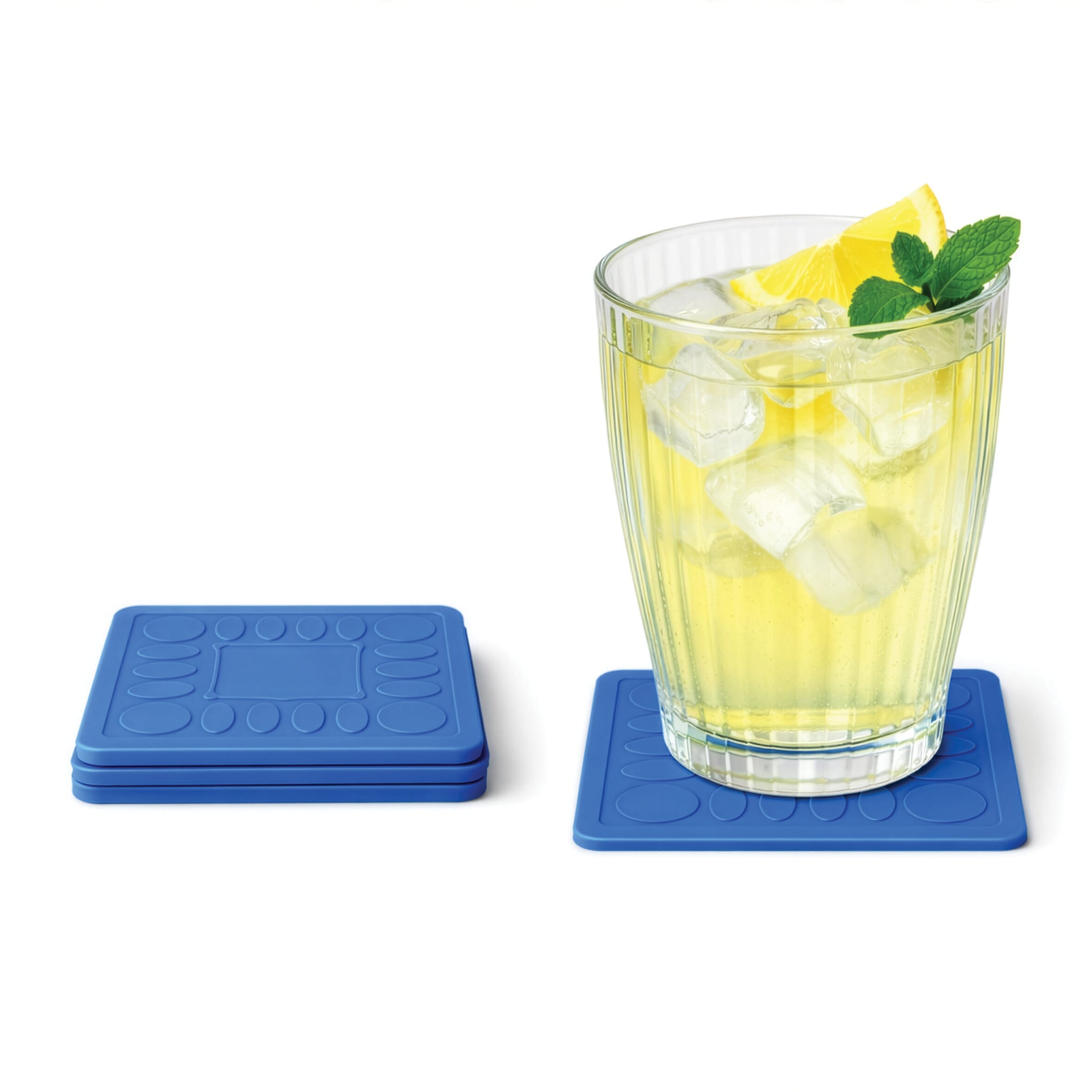 non slip square silicone coaster pack of 4 9cm blue
