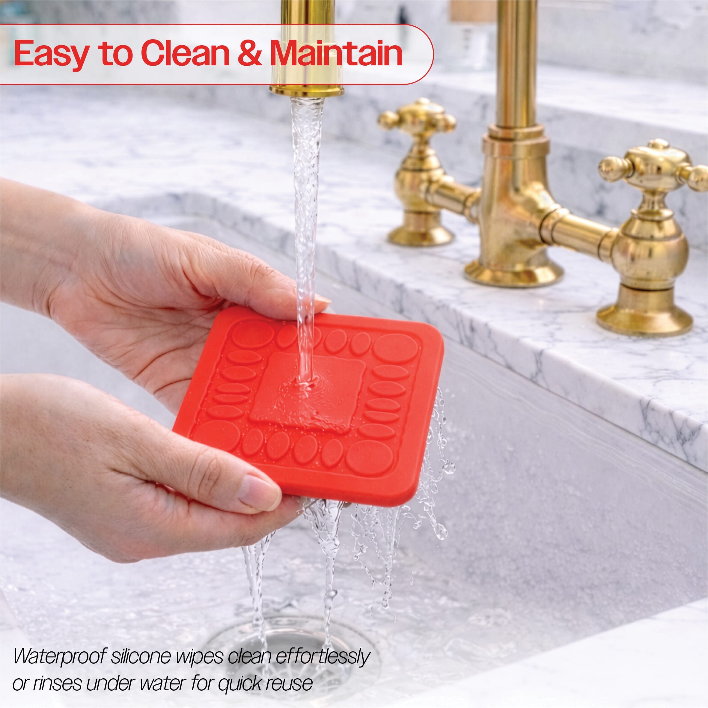 non slip square silicone coaster pack of 4 9cm red easy to clean