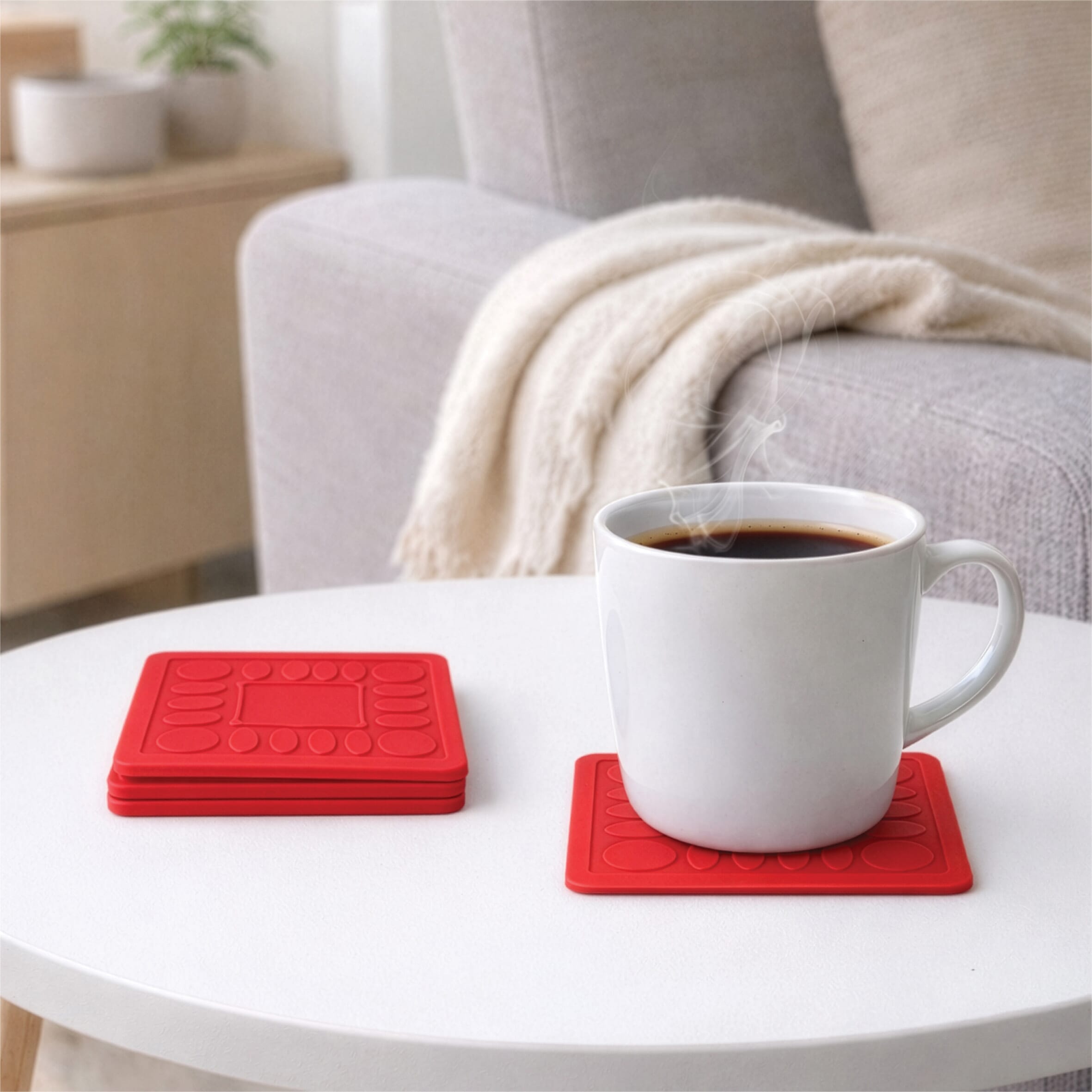non slip square silicone coaster pack of 4 9cm red lifestyle