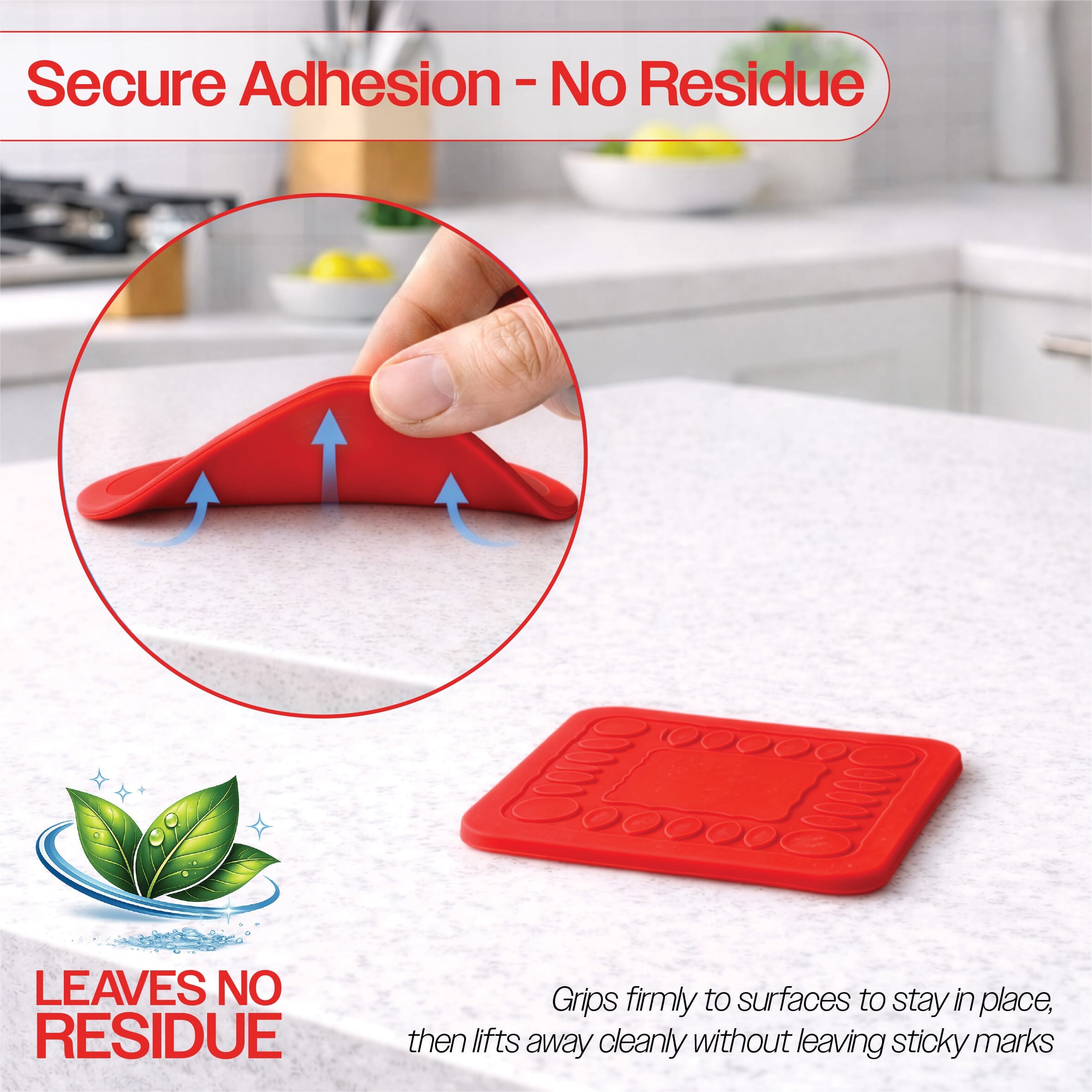 non slip square silicone coaster pack of 4 9cm red secure grip