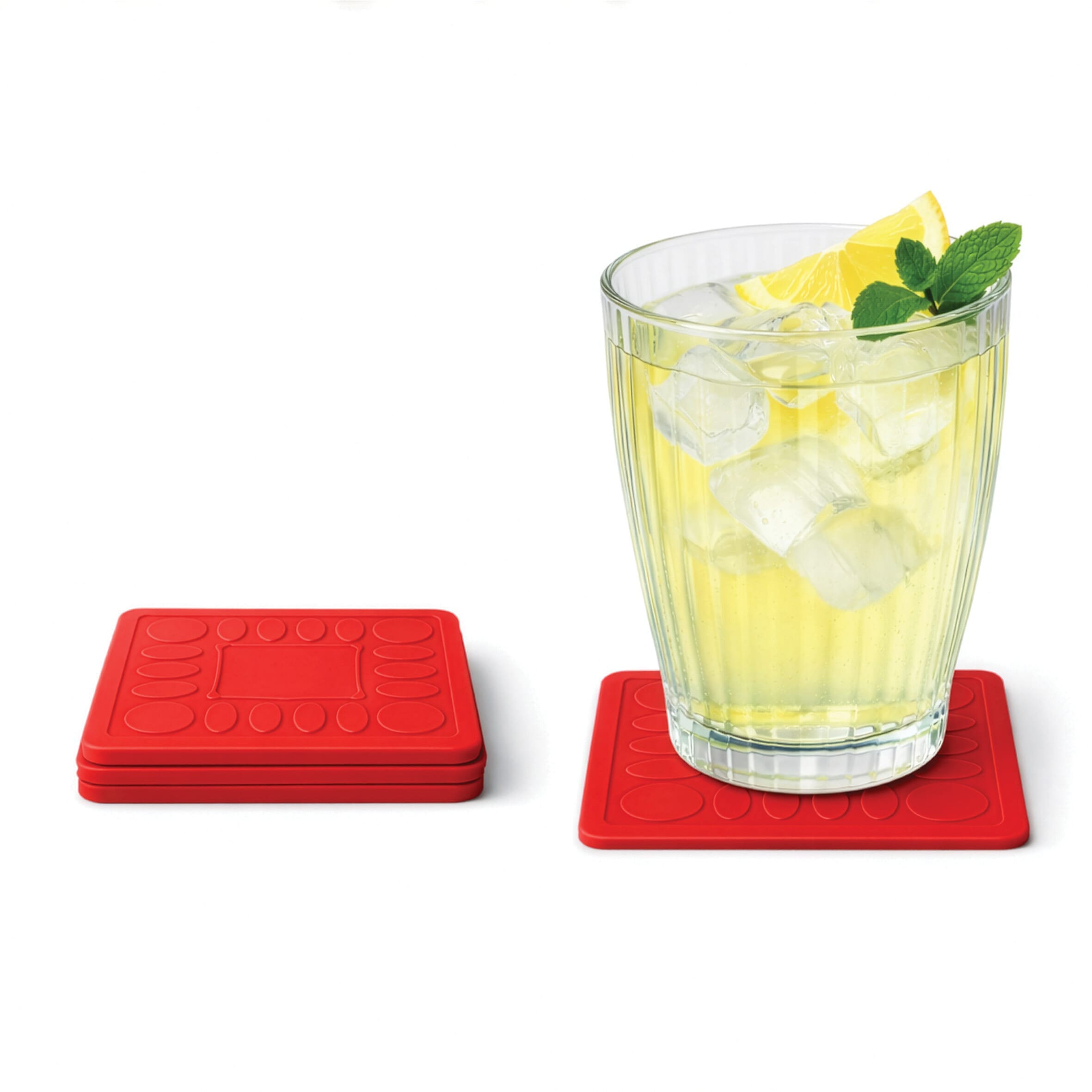 non slip square silicone coaster pack of 4 9cm red