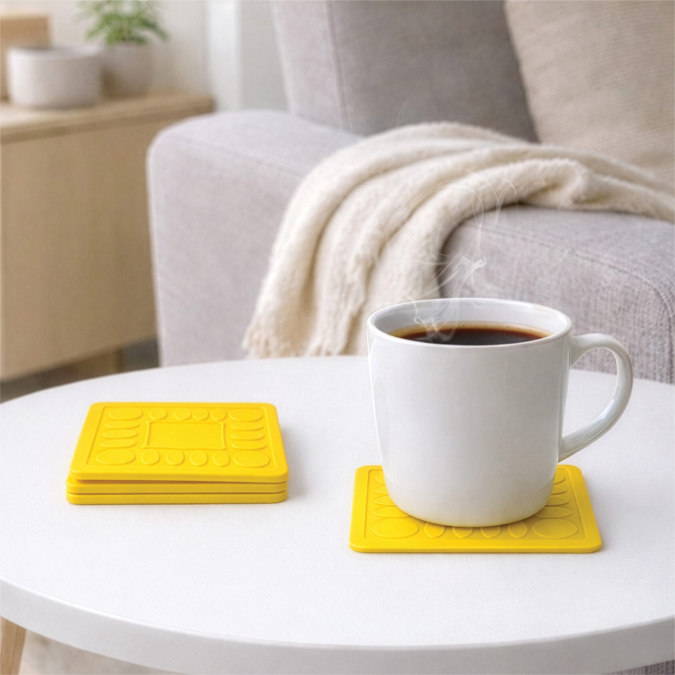 non slip square silicone coaster pack of 4 9cm yellow lifestyle
