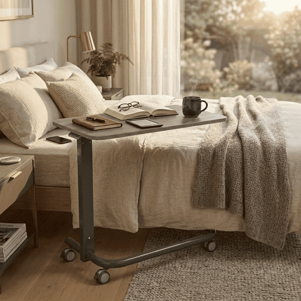 non tilting overbed table grey lifestyle