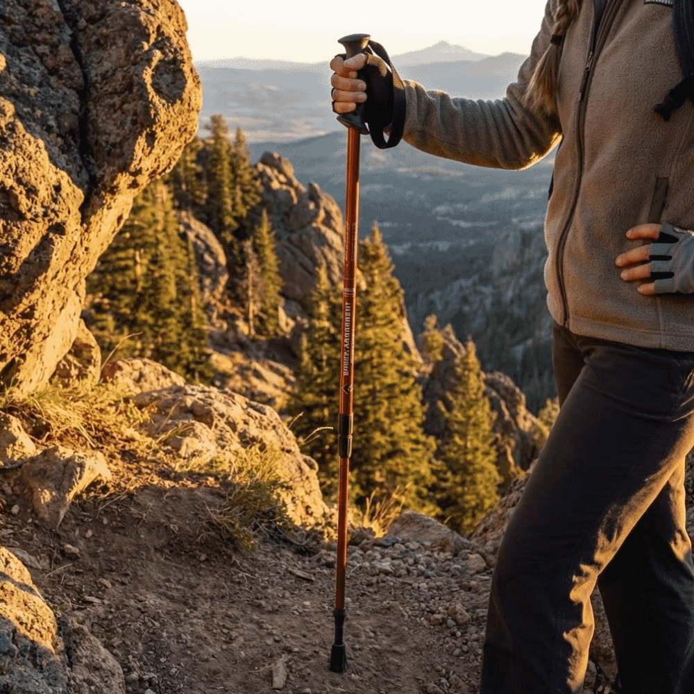 nordic walking stick red in use