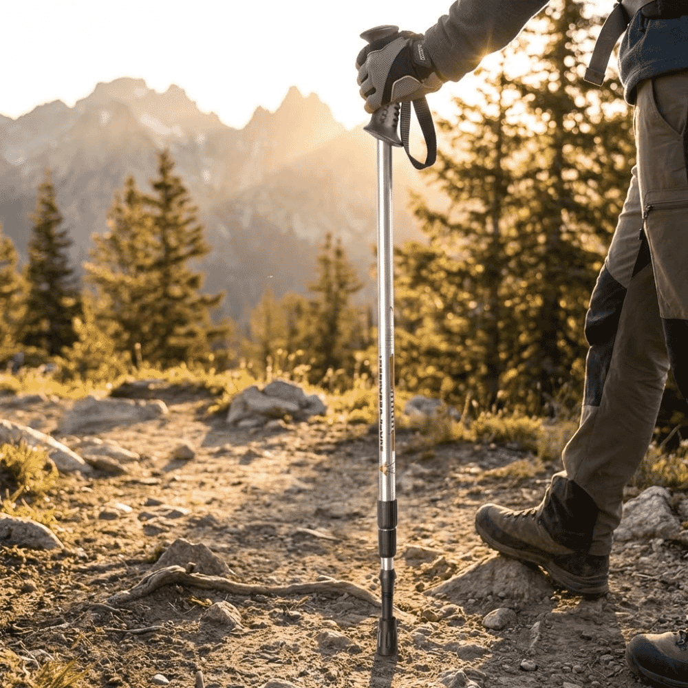 nordic walking stick silver in use
