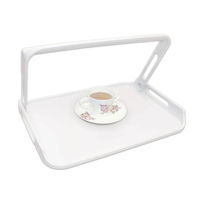 one hand tray with fold down handle