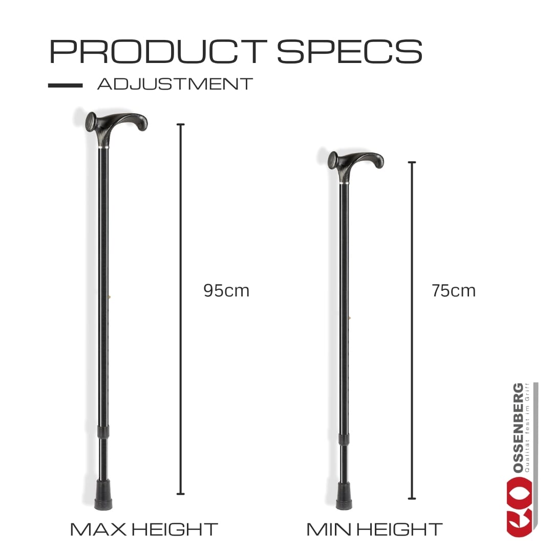 ossenberg arthritic grip handle walking stick black height adjustment