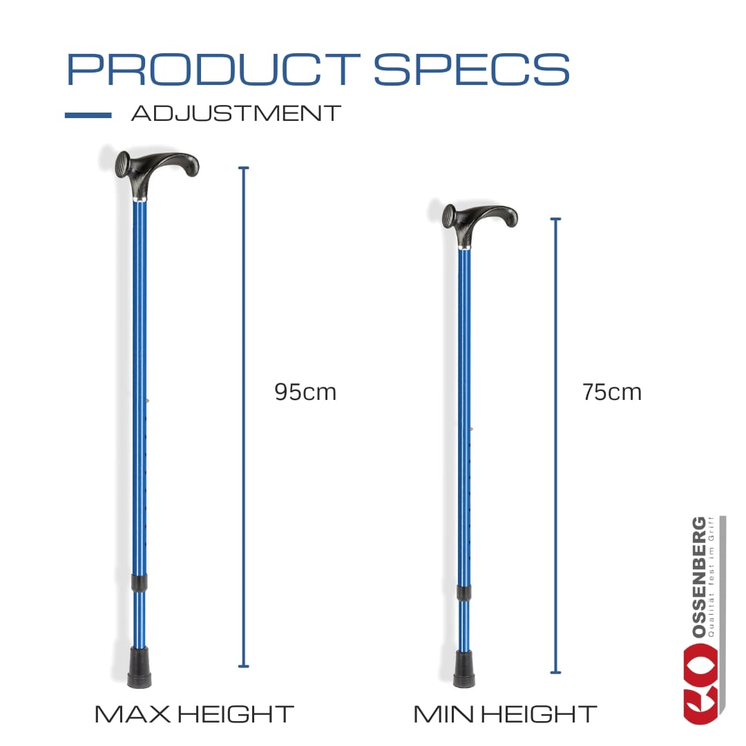 ossenberg arthritic grip handle walking stick blue height adjustment