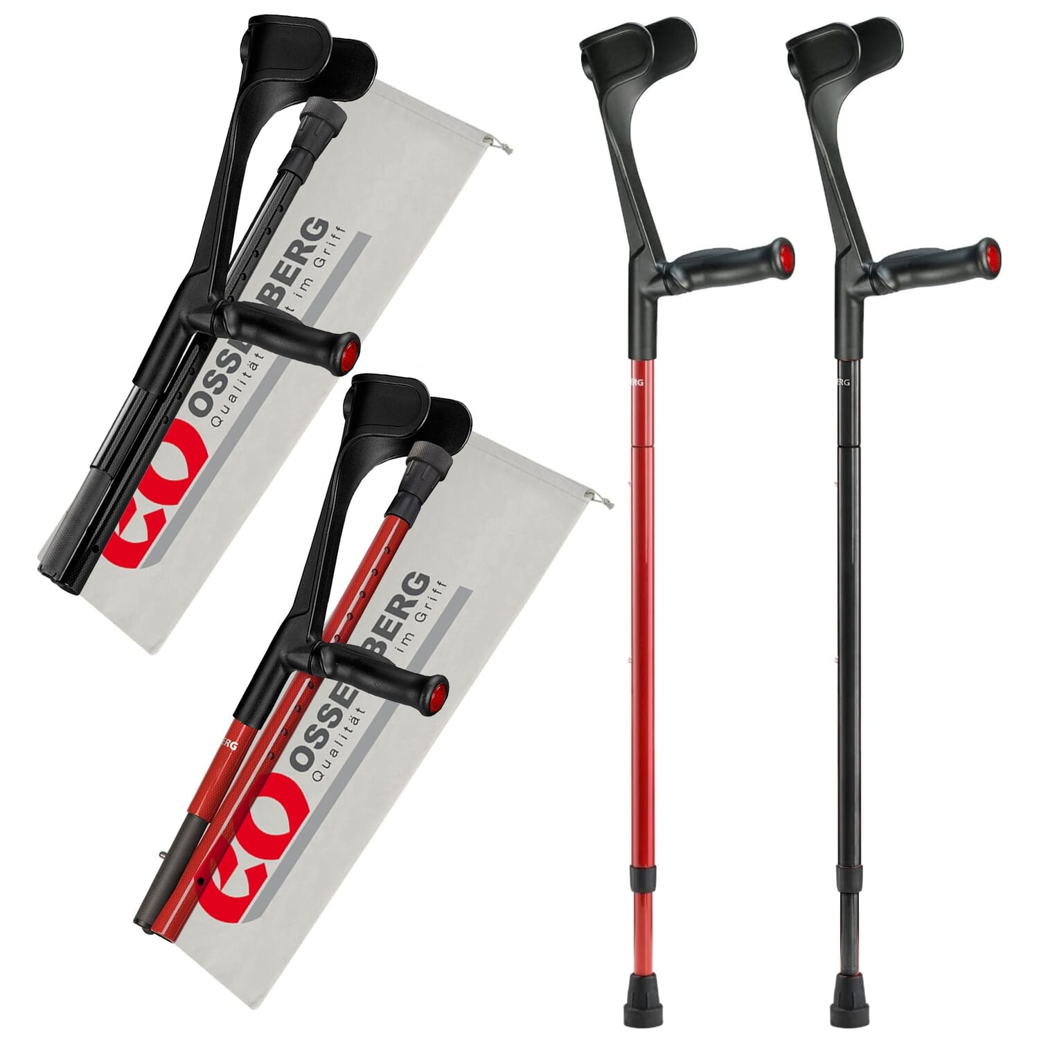 View Ossenberg Carbon Fibre Comfort Grip Folding Crutches Red Right information