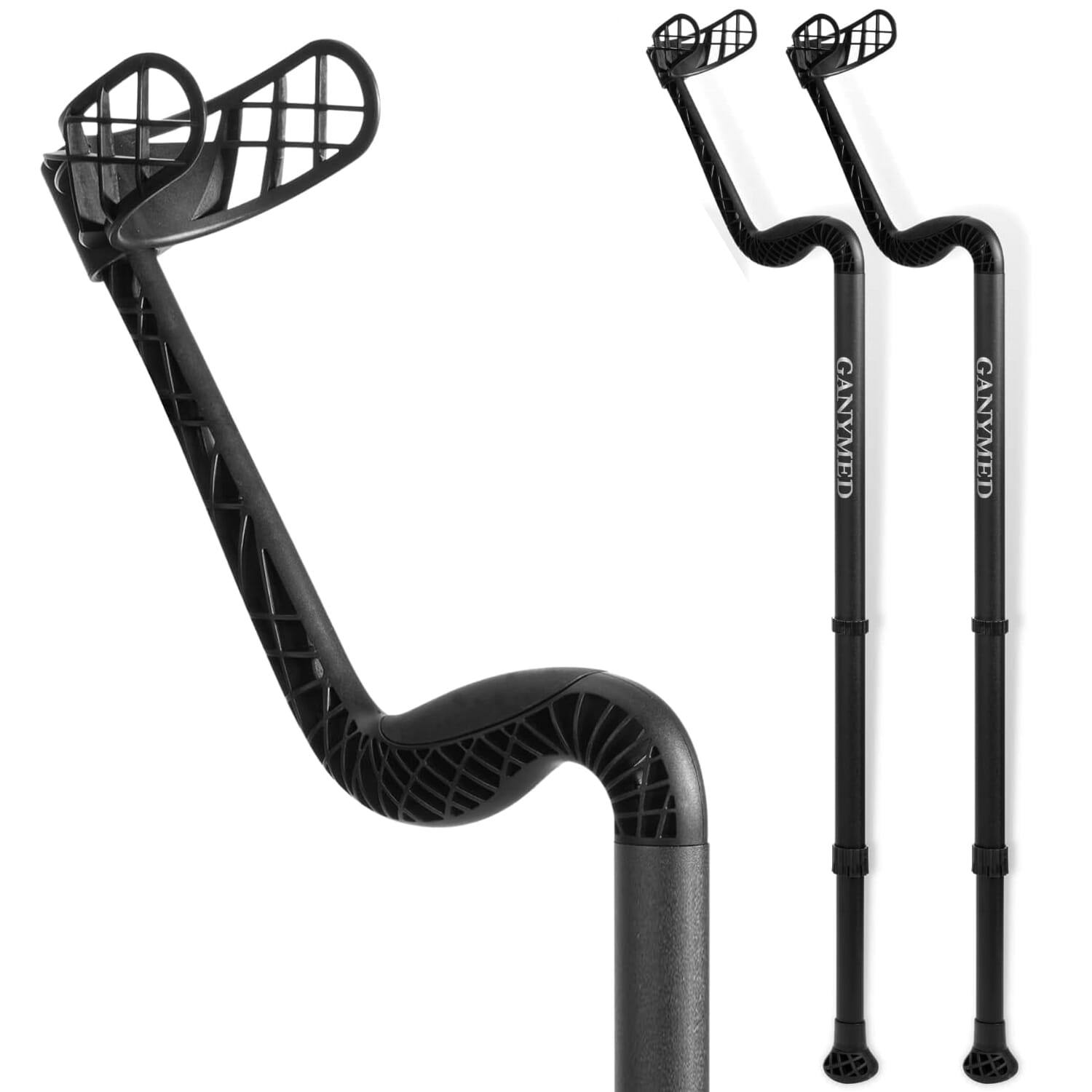 Ossenberg Soft Grip Ganymed Crutches Black Pair Black Single