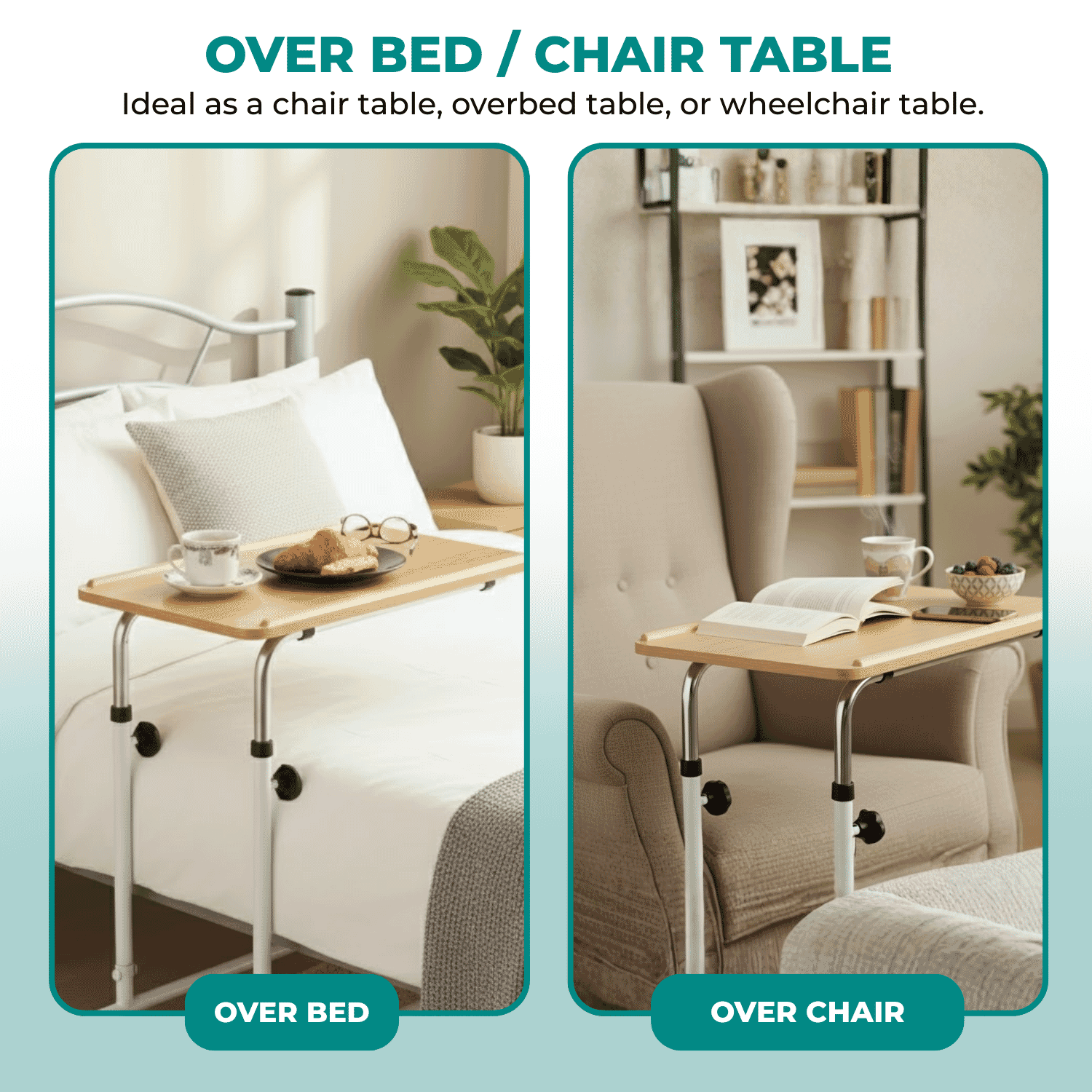 over bed chair table with castors multi use
