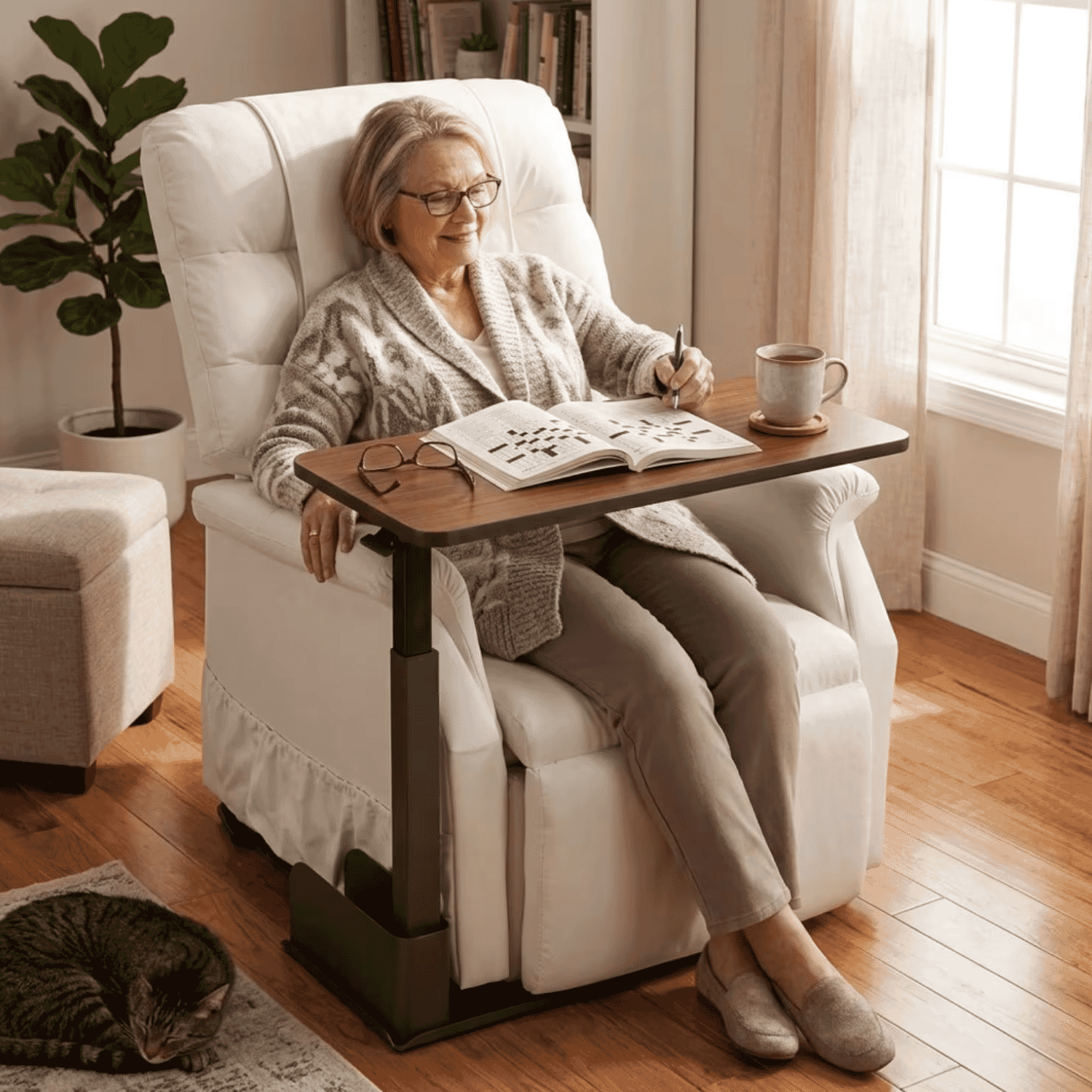 over riser chair table right hand lifestyle