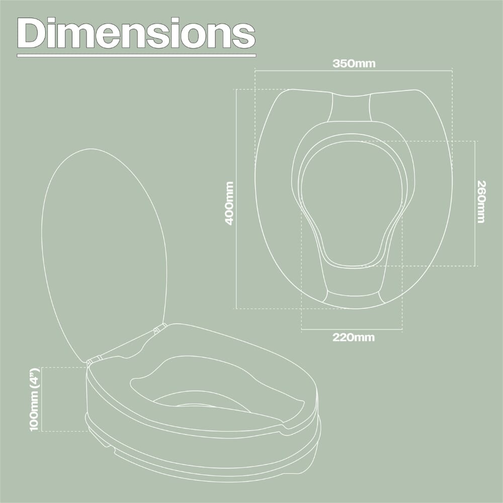 padded raised toilet seat with lid dimensions