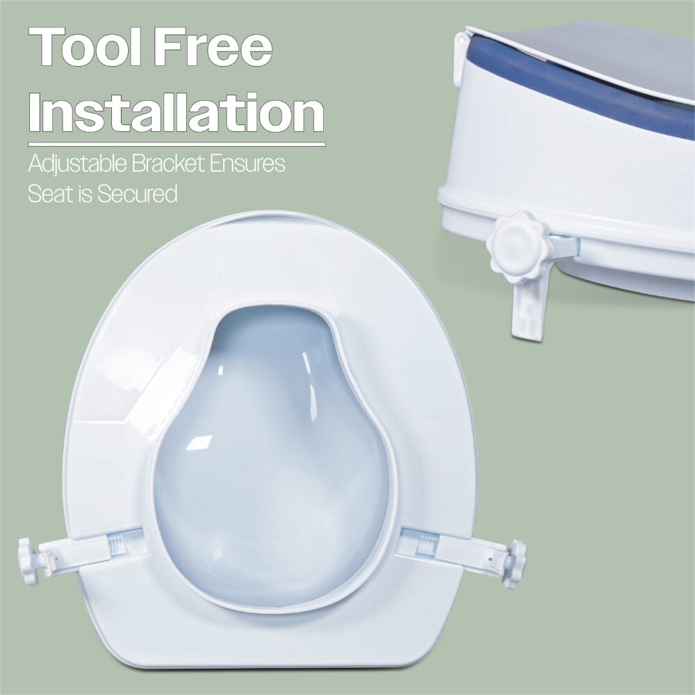 padded raised toilet seat with lid tool free installation