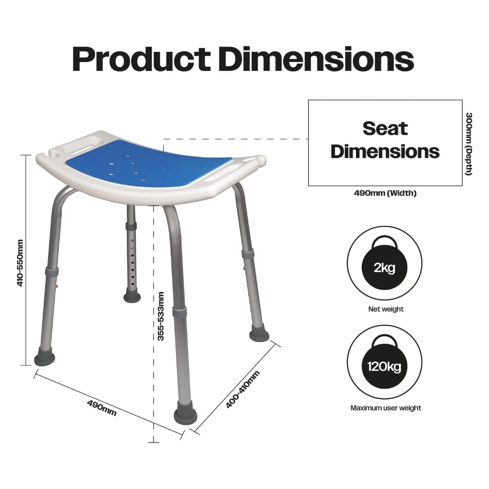 padded shower stool dimensions