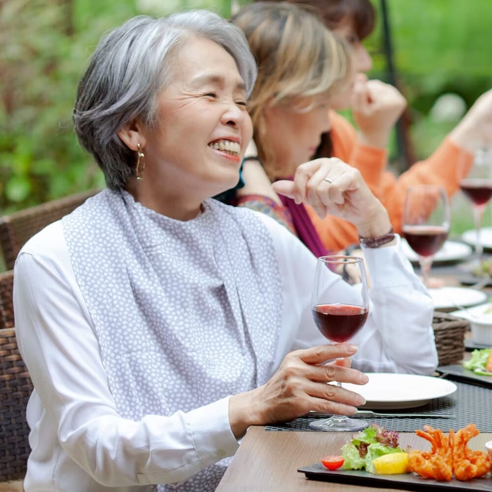 pashmina neck clothing protector grey dots in use