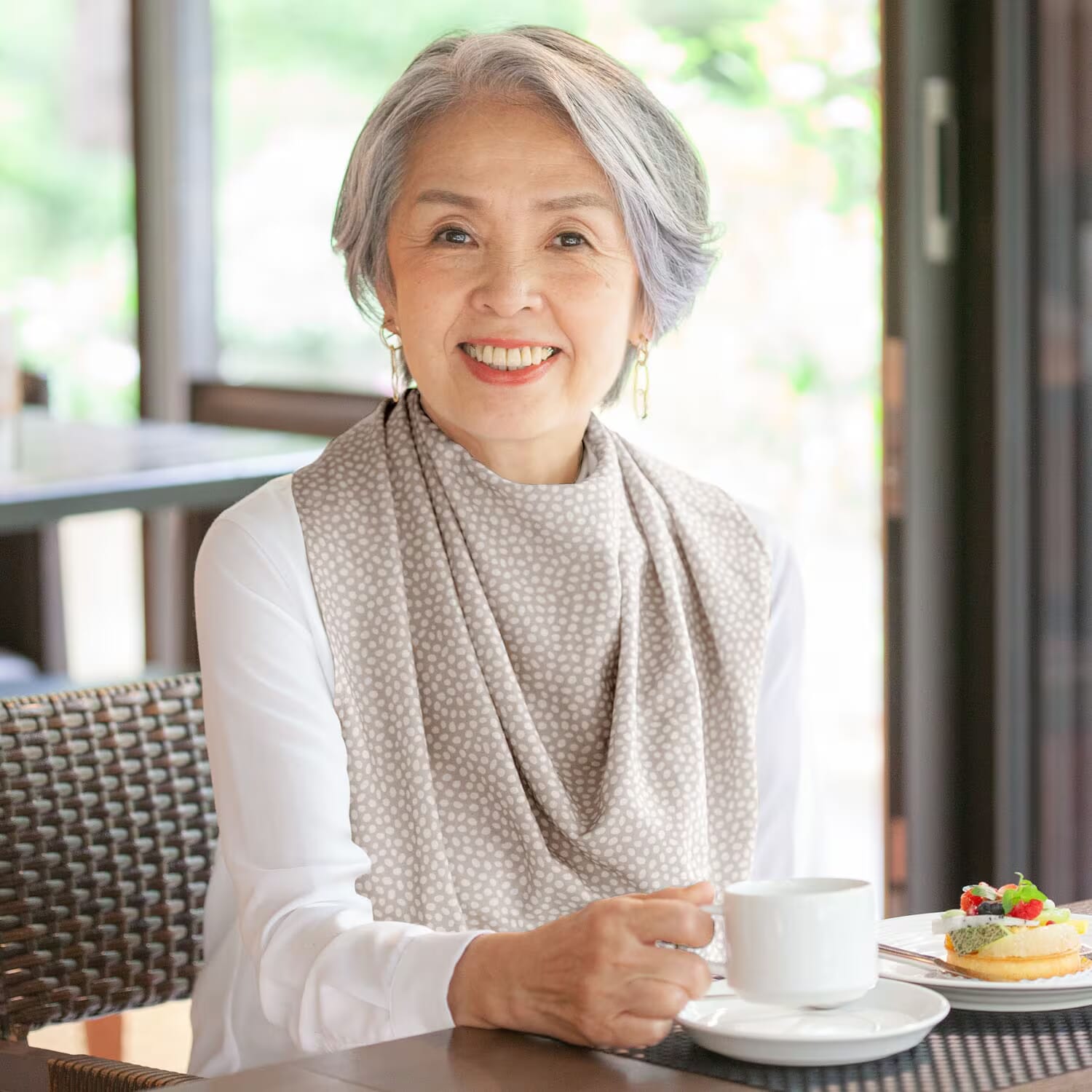 pashmina neck clothing protector grey dots lifestyle