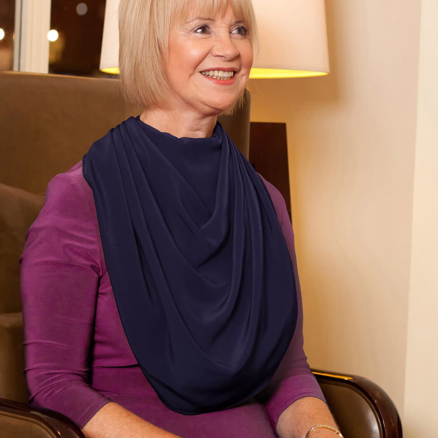 pashmina neck clothing protector in use