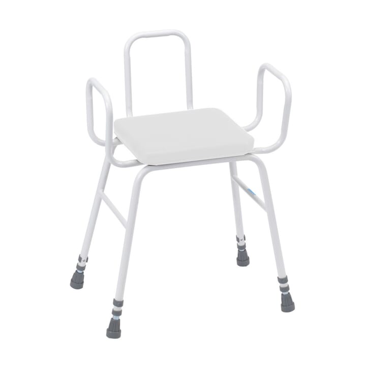 perching stool foam seat steel back arms adj height white