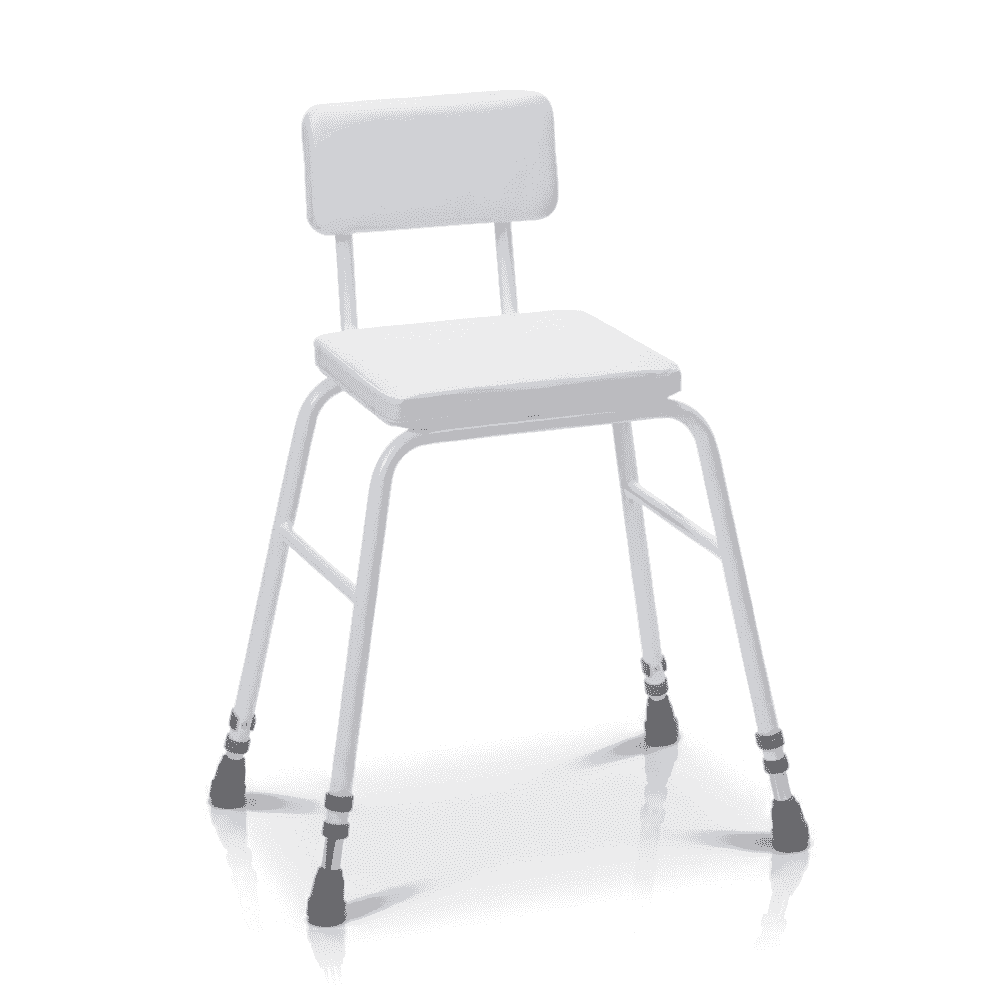 perching stool in white foam seat back adjustable height