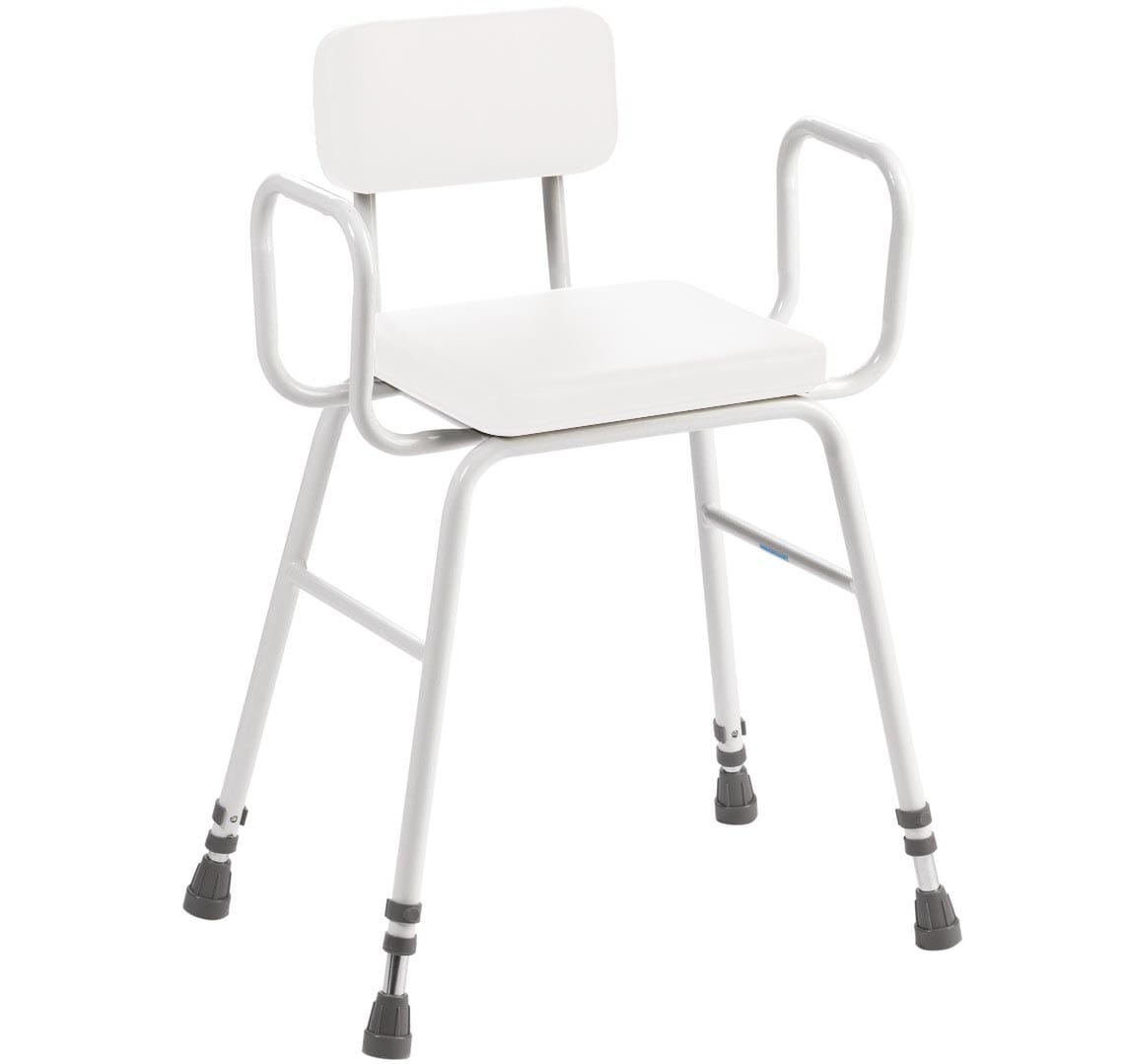 View Perching Stool in White Perching Stool Foam SeatBack Steel Arms Adj Height White information