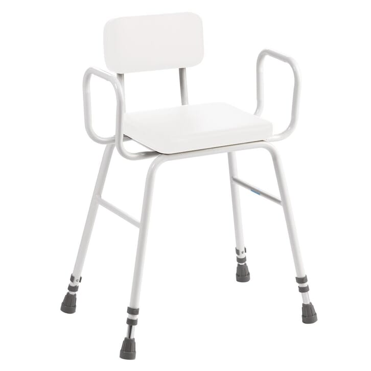 perching stool in white perching stool foam seat back steel arms adj height white