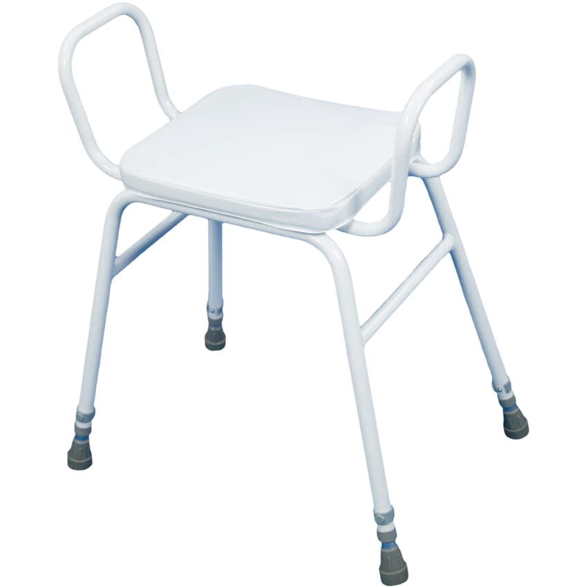 perching stool in white perching stool foam seat steel arms adj height white