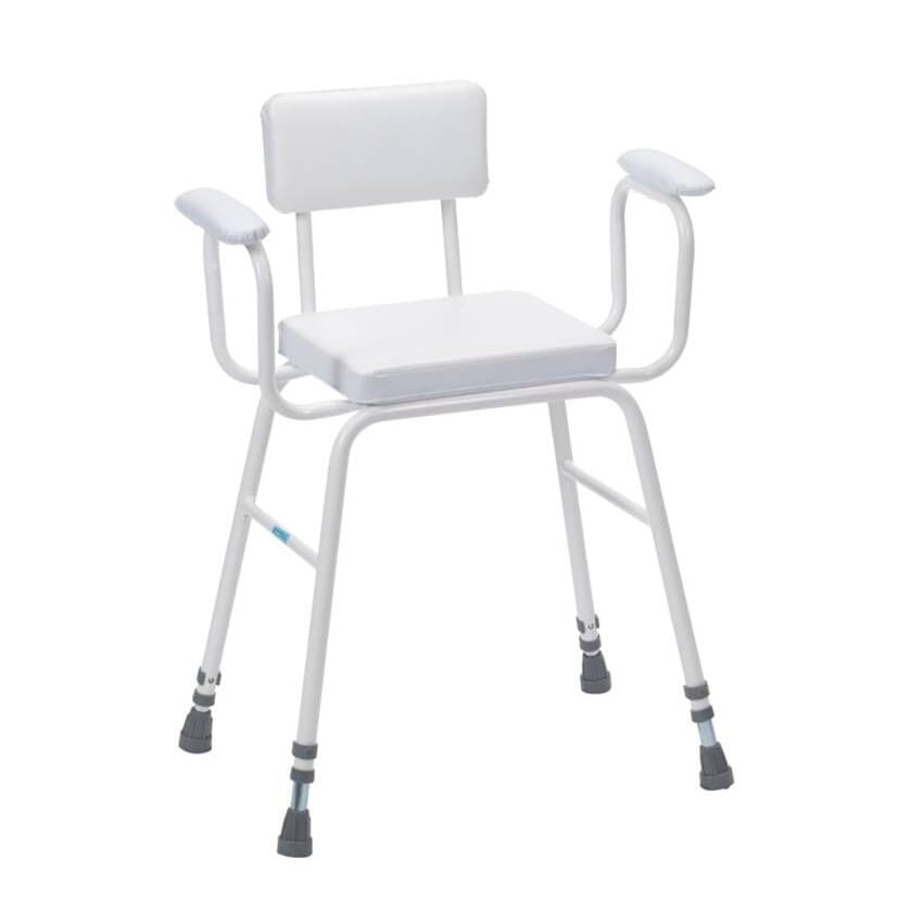 View Perching Stool in White Perching Stool Adj Height Padded Arms Back White information