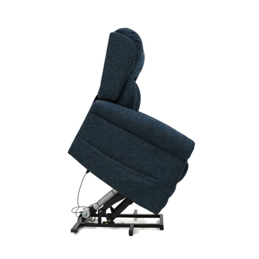 petite dallux nevis triple motor riser recliner chair denim rising side view