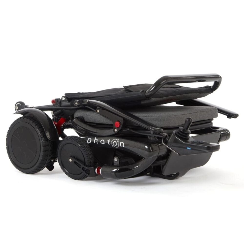 photon carbon fibre electric wheelchair black folded down