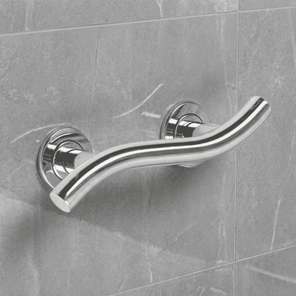 polished stainless steel curved grab rail 12 inch on wall