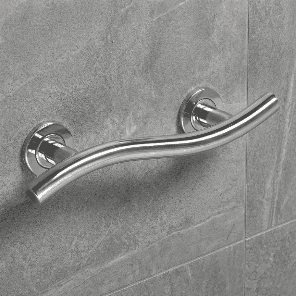 polished stainless steel curved grab rail 14 inch on wall