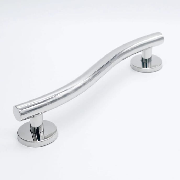 polished stainless steel grab rails curved 12 inch