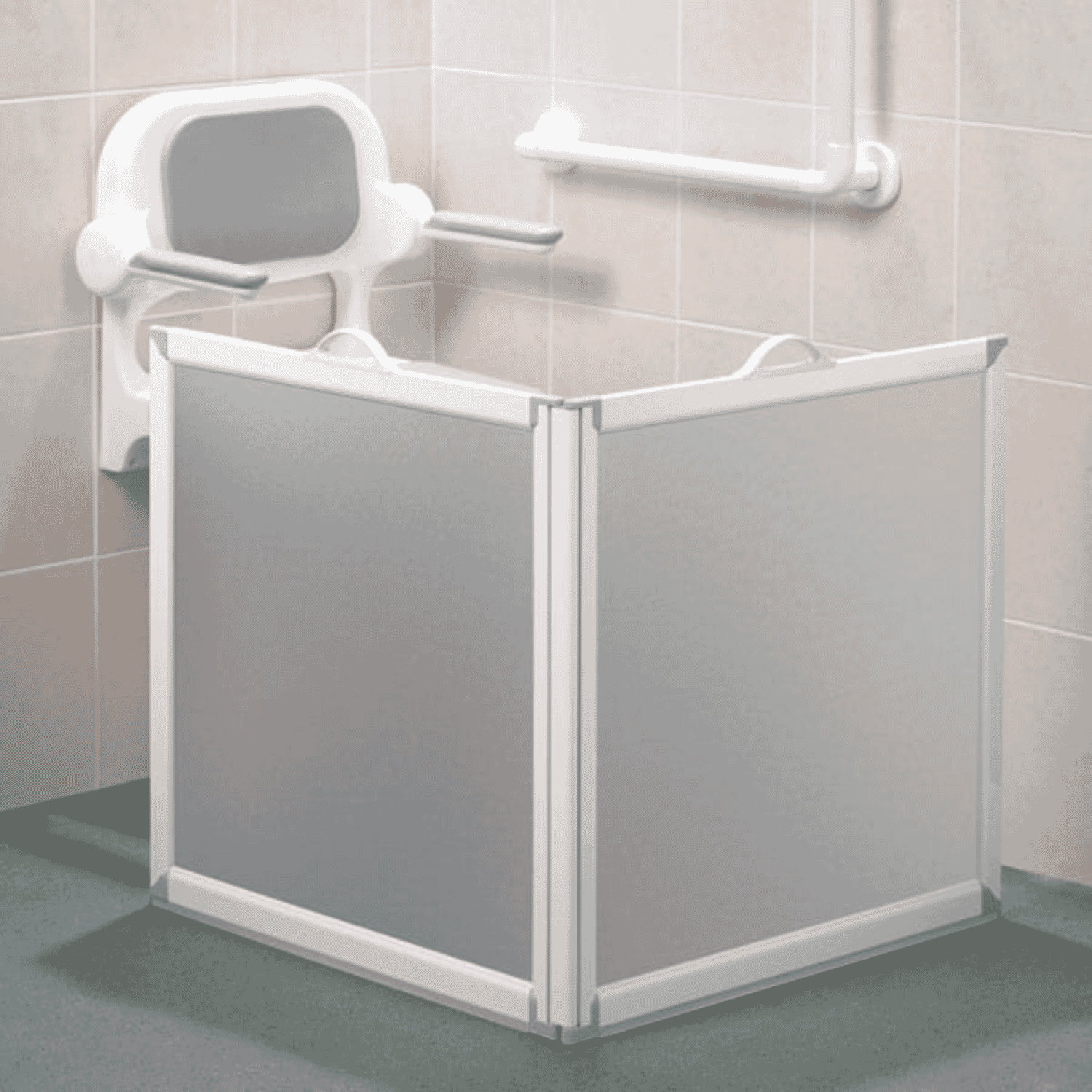 portable shower screen in use