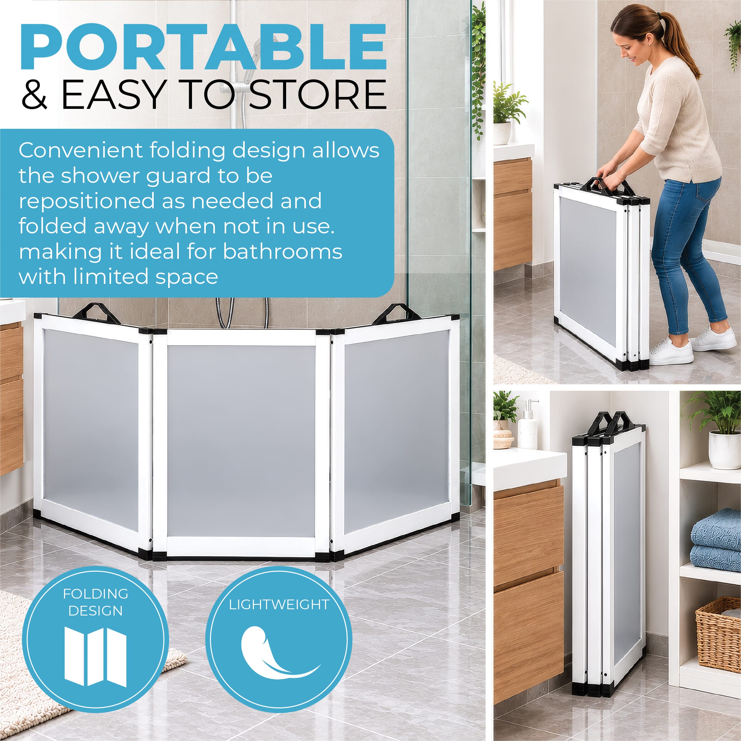 portascreen 3 panel shower guard portable