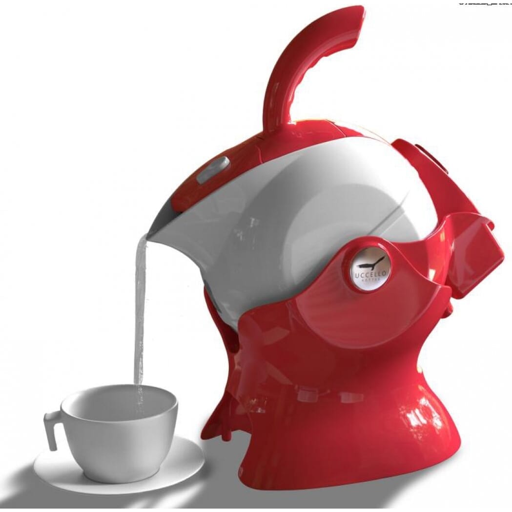 pouring the uccello kettle red white