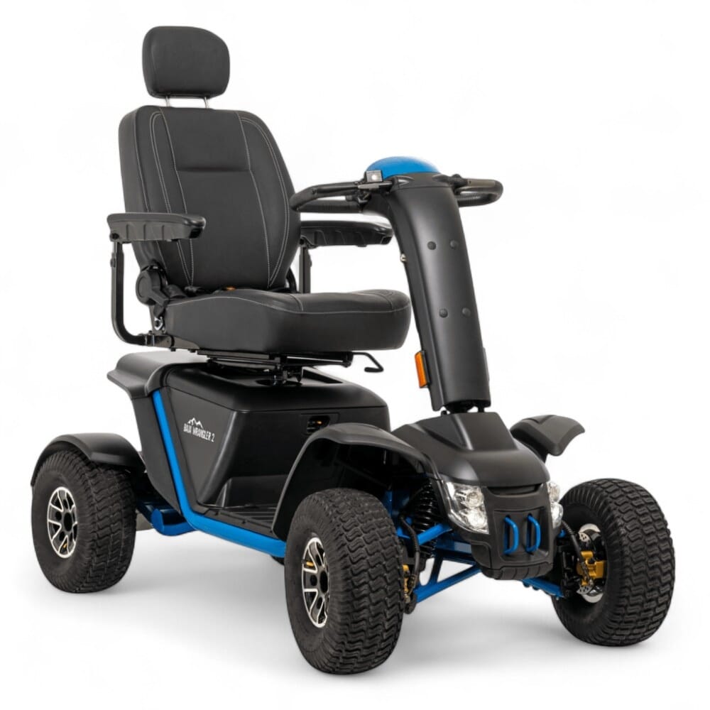 pride baja wrangler mobility scooter blue with 70ah battery