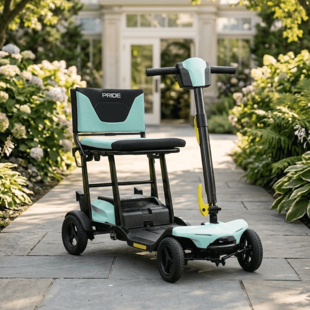 pride gogo super portable folding mobility scooter mint lifestyle