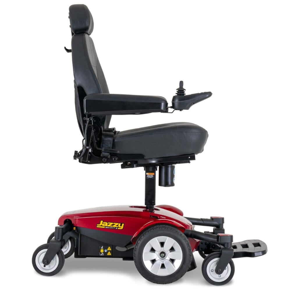 pride jazzy select 6 power wheelchair red with power seat lift side