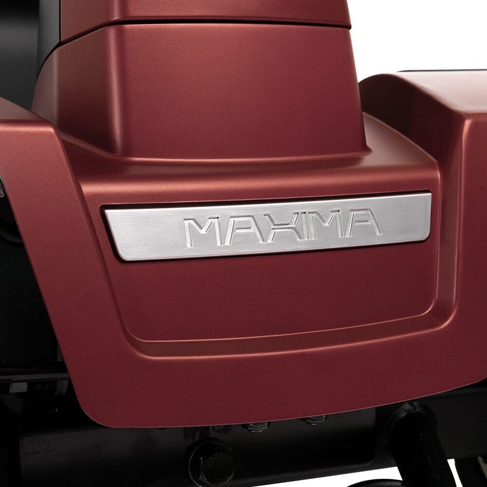 pride maxima four wheel mobility scooter red front logo
