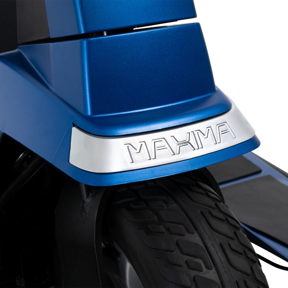 pride maxima three wheel mobility scooter blue front logo