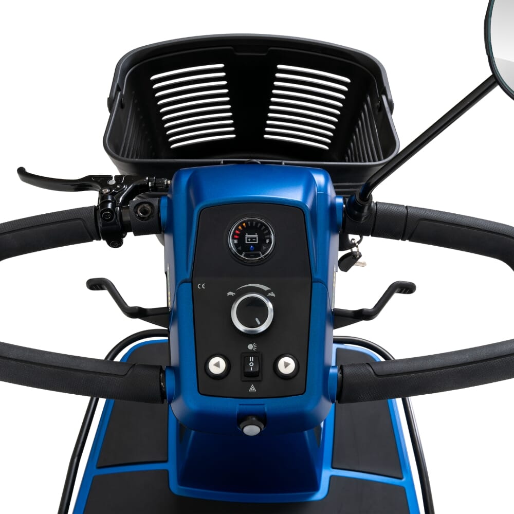 pride maxima three wheel mobility scooter blue tiller