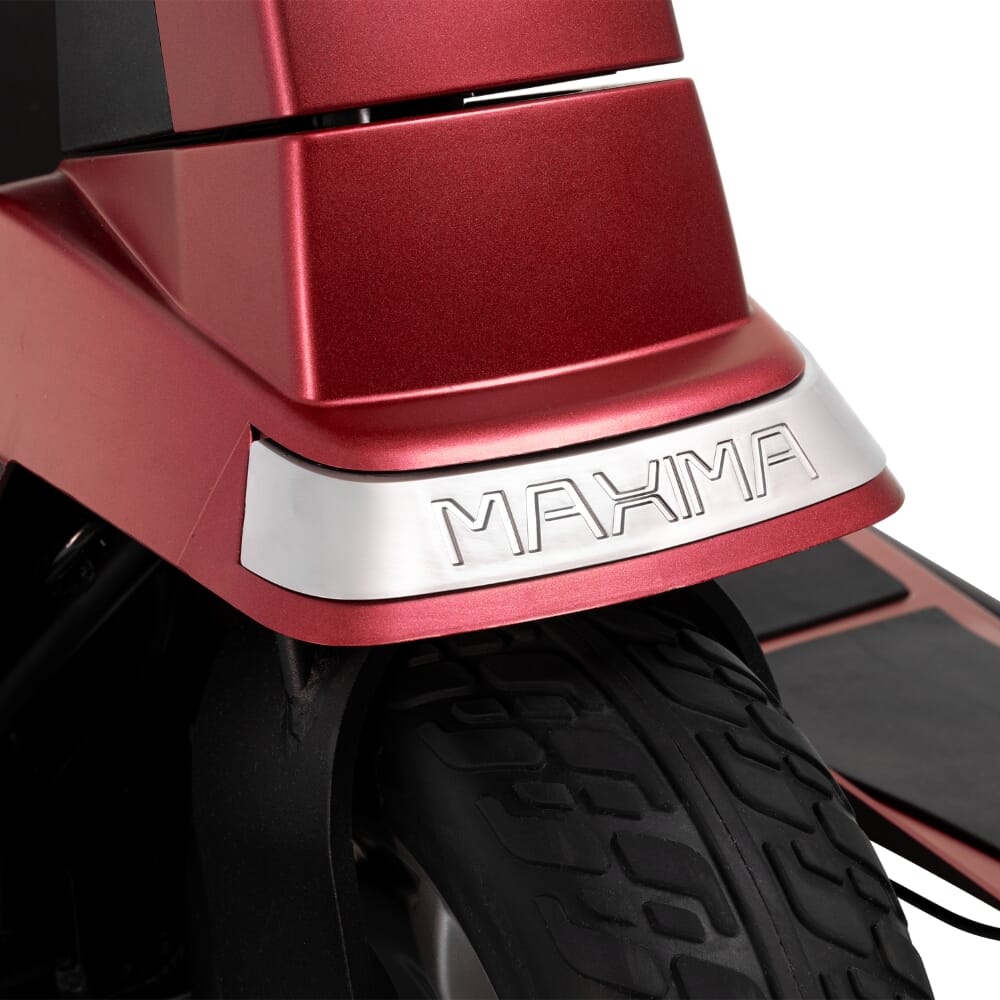 pride maxima three wheel mobility scooter red front logo
