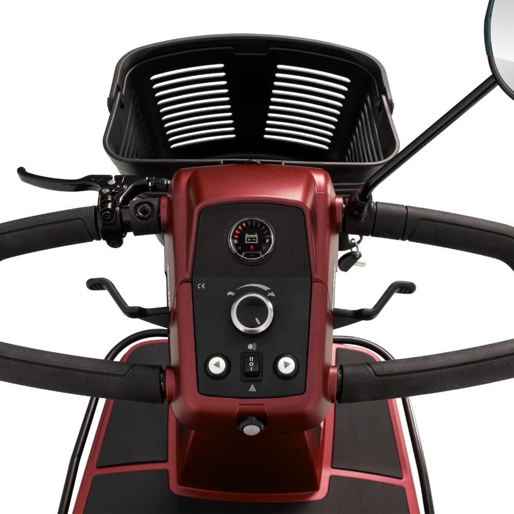 pride maxima three wheel mobility scooter red tiller