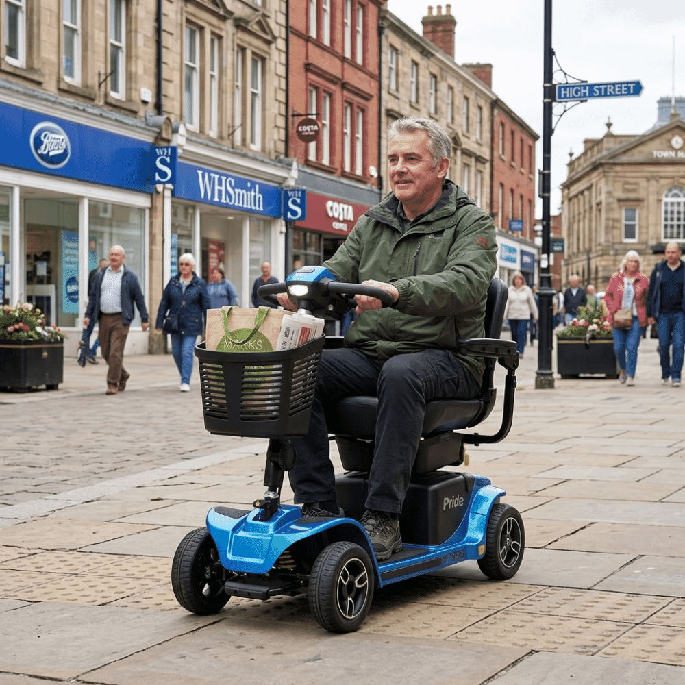 pride revo 2 0 mobility scooter blue lifestyle in use