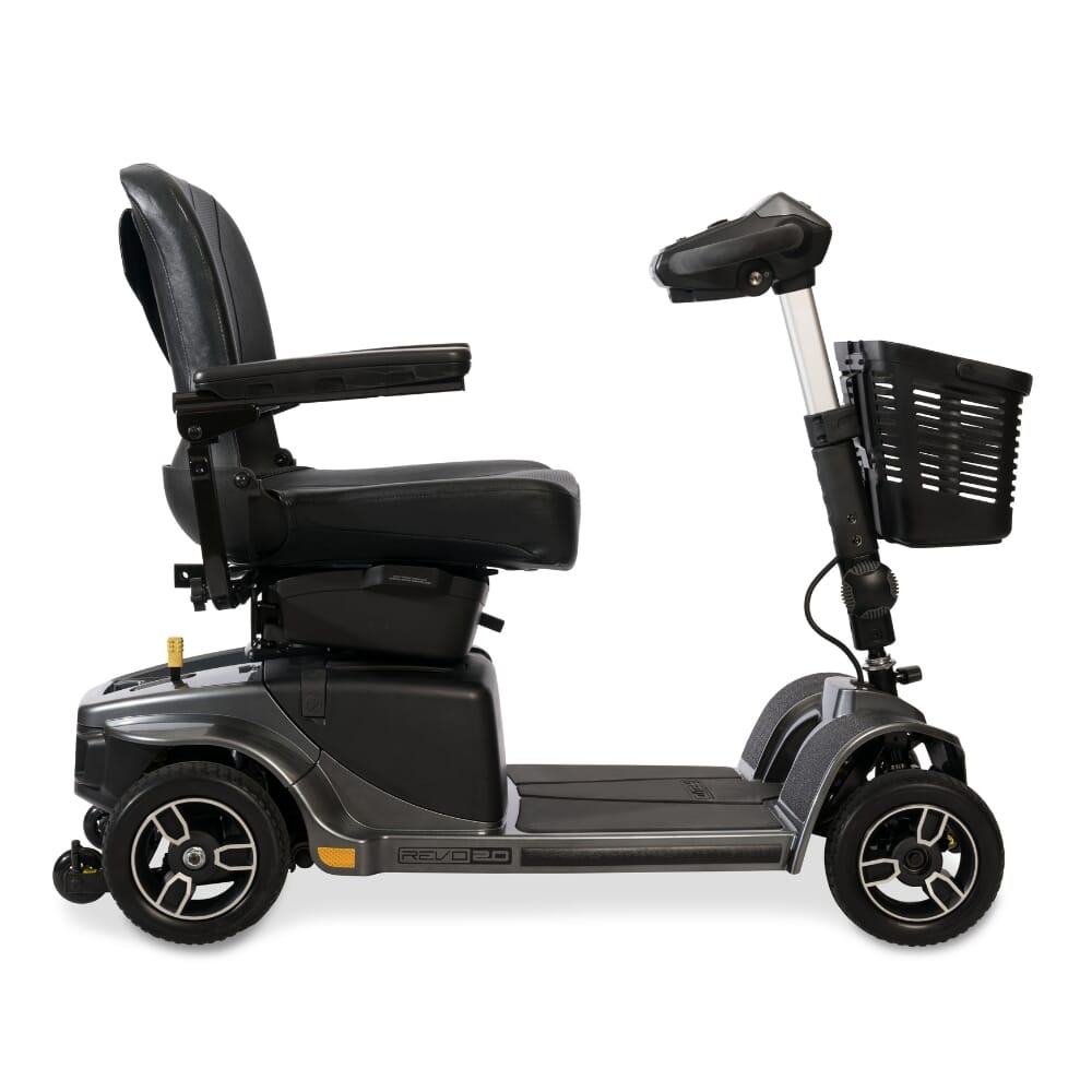 pride revo 2 0 mobility scooter grey side view