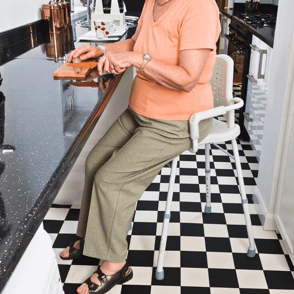 prima modular perching stool with arms and back in kitchen