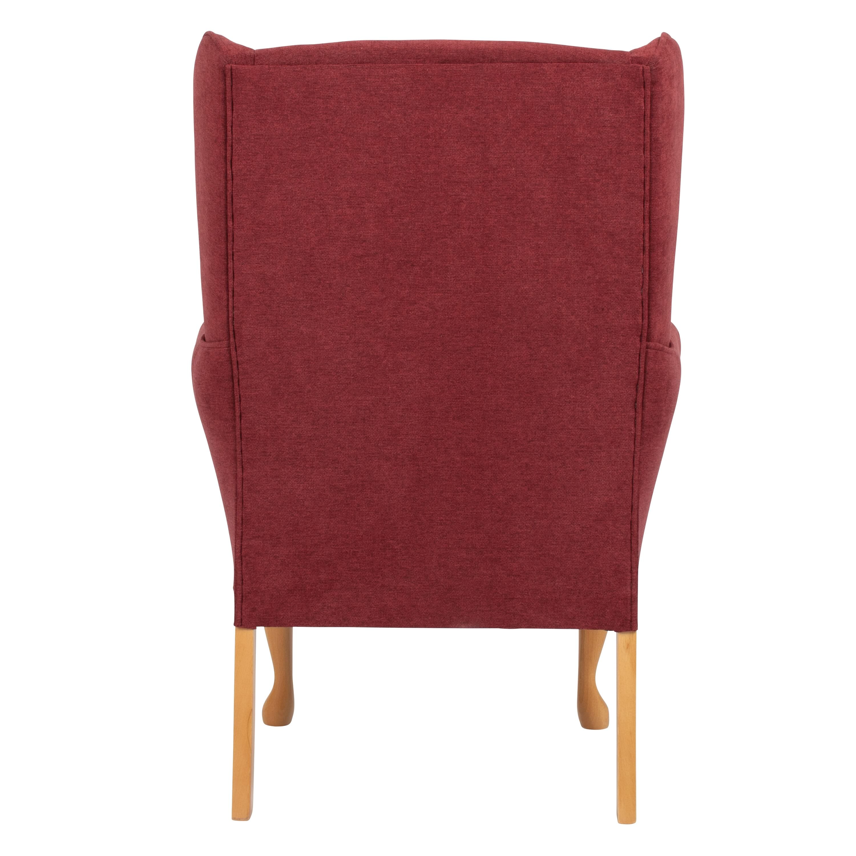 queen anne fireside chair red from back